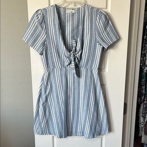 Cotton Candy Blue and White Puff Sleeve Mini Sundress